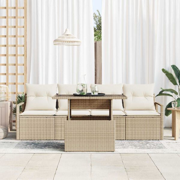 vidaXL Conjunto de sof&aacute; de jard&iacute;n 5 pcs Beige Polirat&aacute;n