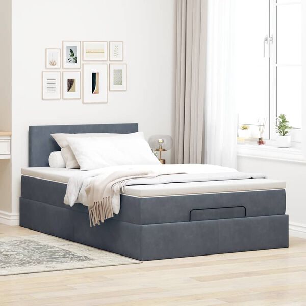 vidaXL Cama otomana con colch&oacute;n 120x190 cm terciopelo gris oscuro