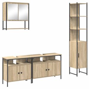 vidaXL Juego de muebles de ba&ntilde;o con estante 4 pcs Roble Sonoma