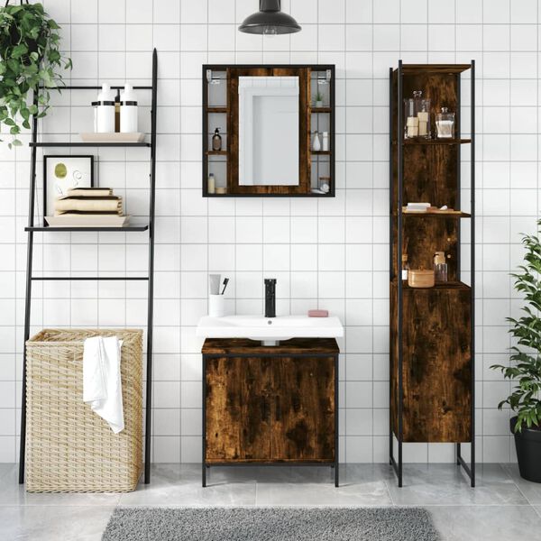 vidaXL Set de muebles baño 3 pzas madera contrachapada roble ahumado