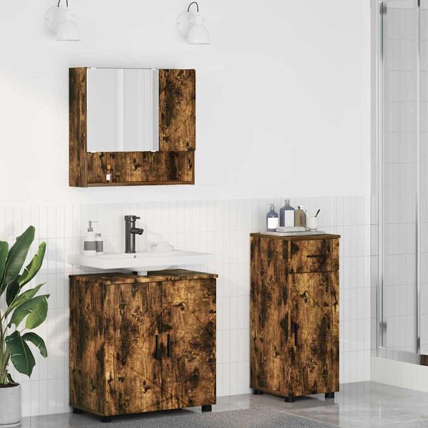 vidaXL Juego de muebles de ba&ntilde;o con caj&oacute;n 3 pcs Roble ahumado