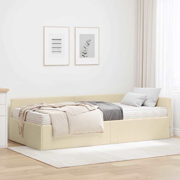 vidaXL Estructura de Cama Esquina con Colch&oacute;n Otro 2 pcs Crema tela