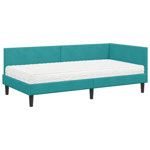 vidaXL Estructura de Cama Esquina con Colch&oacute;n 2 pcs Tuquesa Terciopelo