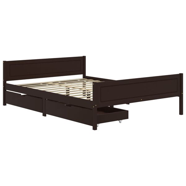 vidaXL Estructura cama 2 cajones madera pino marr&oacute;n oscuro 160x200cm