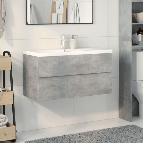 vidaXL Set muebles de ba&ntilde;o 2 piezas madera contrachapada gris hormig&oacute;n