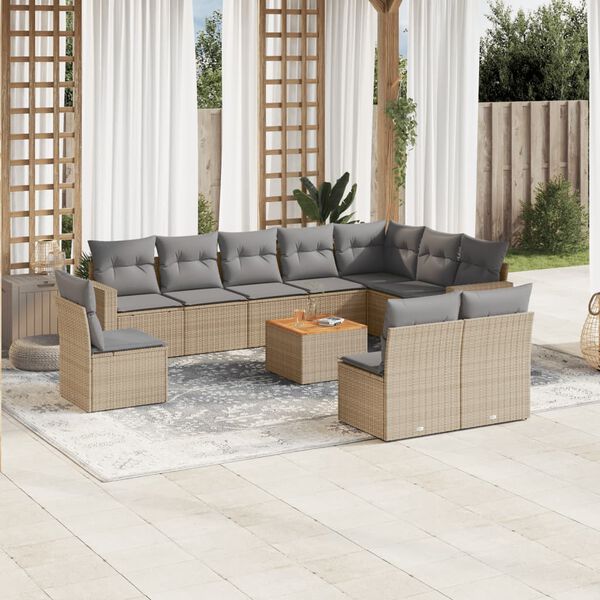 vidaXL Set de sof&aacute;s de jard&iacute;n 11pzas con cojines rat&aacute;n sint&eacute;tico beige