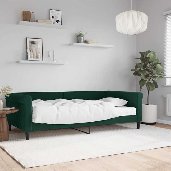 vidaXL Sof&aacute; cama con colch&oacute;n terciopelo verde oscuro 100x200 cm