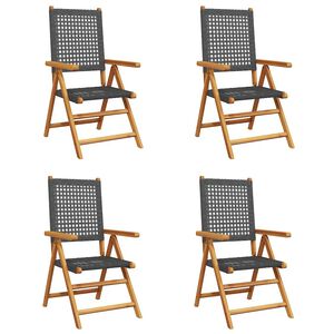 vidaXL Sillas plegables reclinables, 4 unidades, polirat&aacute;n negro y madera maciza.