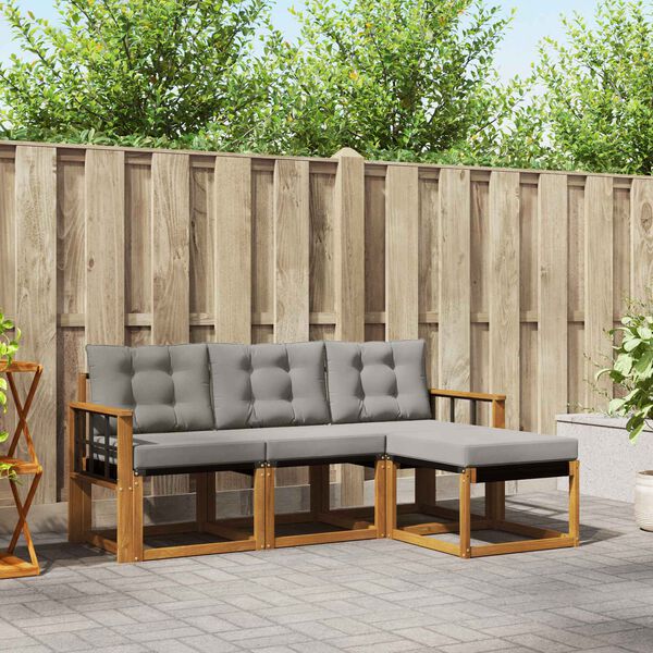 vidaXL Conjunto de sof&aacute;s de exterior 4 pcs Gris Natural y Claro