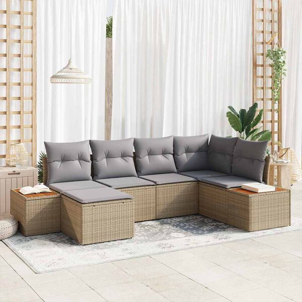 vidaXL Conjunto de sof&aacute; de jard&iacute;n con coj&iacute;n 6 pcs Beige y Gris Claro