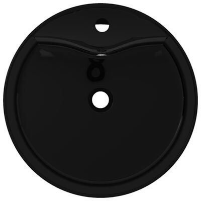 Lavabo de cerámica con agujero para grifo/desagüe negro redondo
