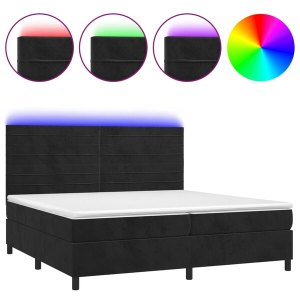 vidaXL Cama box spring colch&oacute;n y LED terciopelo negro 200x200 cm