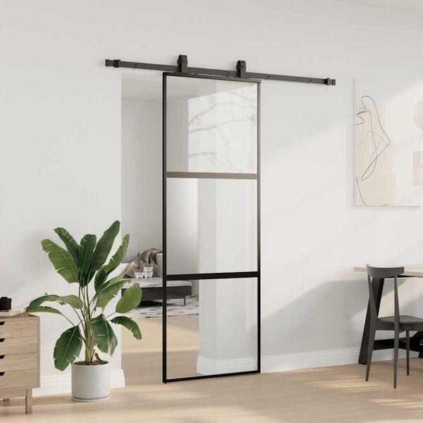vidaXL Puerta corredera con herrajes negro 76x205 cm vidrio templado