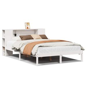 vidaXL Cama con estanter&iacute;a sin colch&oacute;n madera maciza blanca 120x190 cm