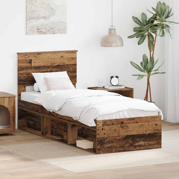 vidaXL Estructura de cama con cabecera Madera vieja 75 x 190 cm