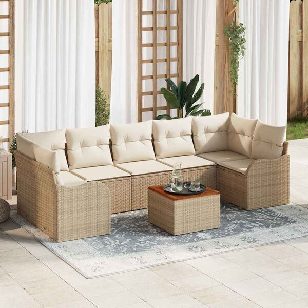 vidaXL Conjunto de sof&aacute;s de jard&iacute;n 8 pcs Beige rat&aacute;n sint&eacute;tico