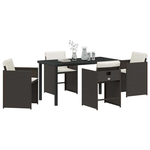 vidaXL Conjunto de Comedor de Jard&iacute;n 5 pcs Marr&oacute;n rat&aacute;n sint&eacute;tico