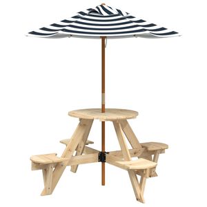 vidaXL Mesa de picnic para 4 ni&ntilde;os agujero para sombrilla madera abeto