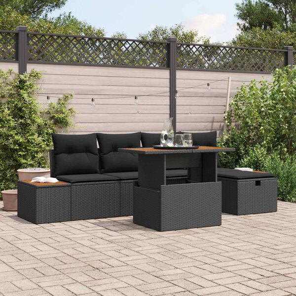 vidaXL Conjunto de sof&aacute; de jard&iacute;n 6 pcs Negro rat&aacute;n sint&eacute;tico