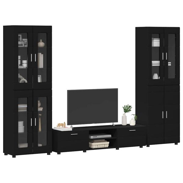vidaXL Conjunto de mueble de TV con caj&oacute;n Negro Madera de ingenier&iacute;a