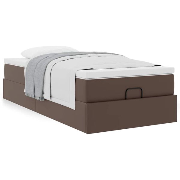 vidaXL Estructura cama otomana colch&oacute;n cuero sint&eacute;tico marr&oacute;n 90x200cm