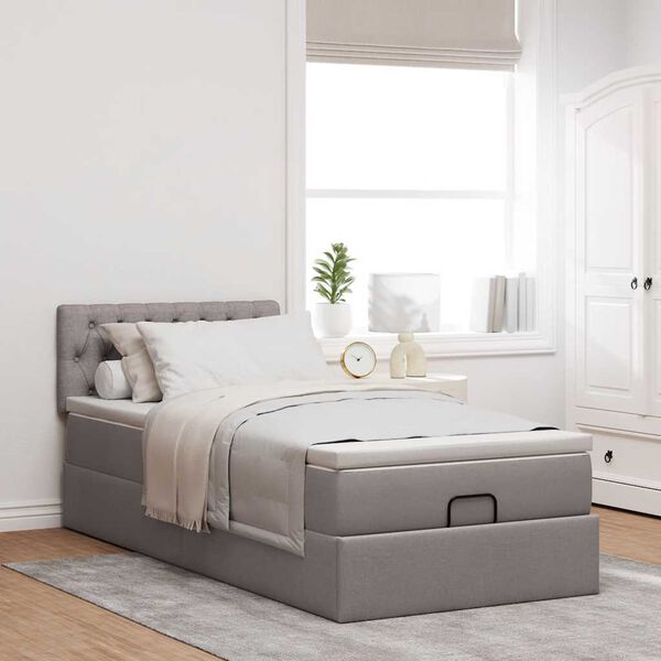 vidaXL Cama otomana con colch&oacute;n tela gris pardo 100x200 cm
