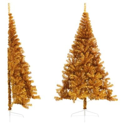 vidaXL Medio árbol de Navidad artificial con soporte PET dorado 240 cm