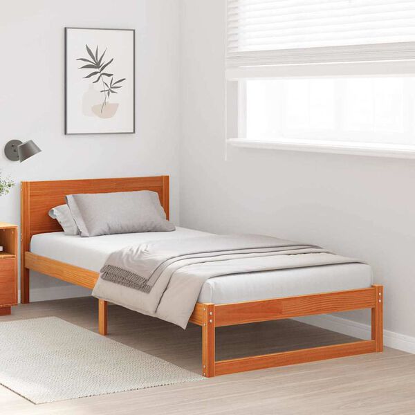 vidaXL Estructura de cama con cabecera Marr&oacute;n cera 75 x 190 cm
