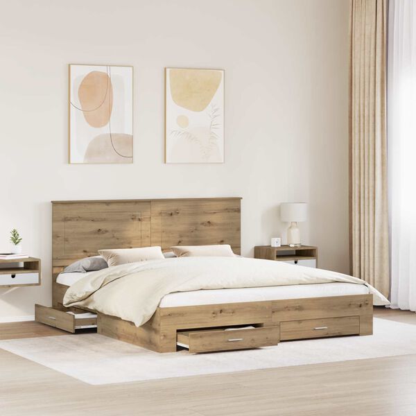 vidaXL Estructura de cama con cabecera Roble artesanal 180 x 200 cm