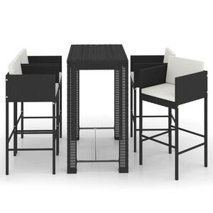 vidaXL Set muebles bar jard&iacute;n 5 piezas y cojines rat&aacute;n sint&eacute;tico negro