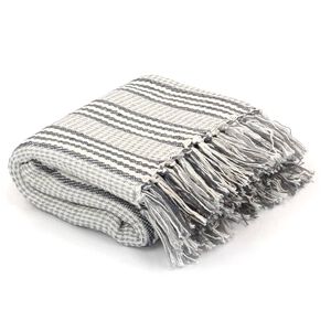 vidaXL Manta a rayas de algod&oacute;n gris y blanco 220x250 cm