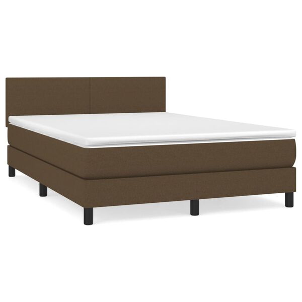 vidaXL Cama box spring con colch&oacute;n tela marr&oacute;n oscuro 140x190 cm