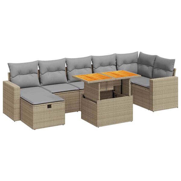vidaXL Set sof&aacute;s jard&iacute;n y cojines 5 pzas rat&aacute;n sint&eacute;tico acacia beige