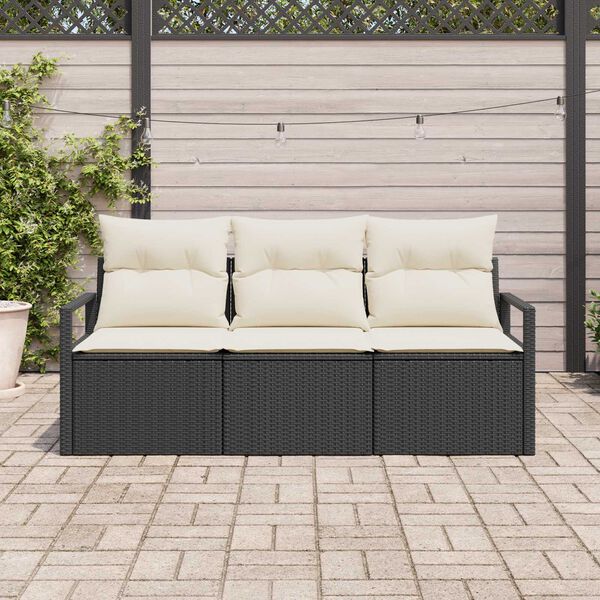 vidaXL Conjunto de sofás de jardín 3 pcs Negro y ratán sintético