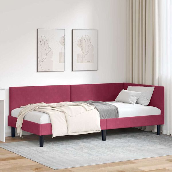 vidaXL Estructura de cama en esquina Rojo vino 90 cm x 200 cm