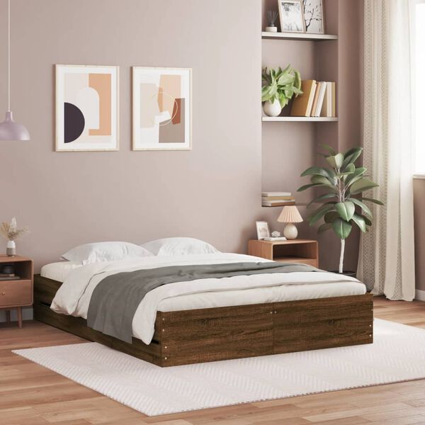 vidaXL Cama con cajones madera de ingenier&iacute;a marr&oacute;n roble 120x200 cm