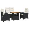 vidaXL Juego comedor jard&iacute;n 4 piezas con cojines rat&aacute;n sint&eacute;tico negro