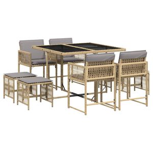 vidaXL Set comedor de jard&iacute;n 9 pzas con cojines rat&aacute;n sint&eacute;tico beige