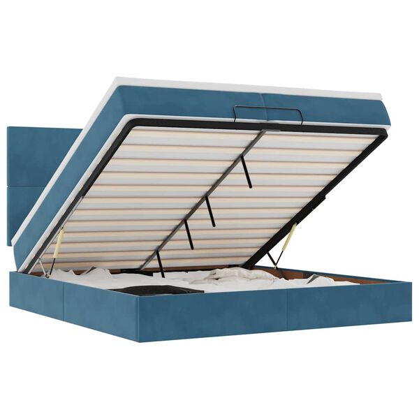 vidaXL Cama otomana con colchones y luces LED azul oscuro 200x200 cm