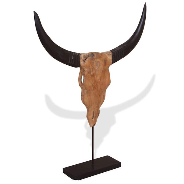 vidaXL Escultura de calavera de toro de teca 66x15x88 cm