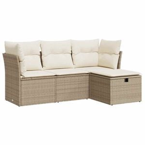 vidaXL Juego de sof&aacute;s jard&iacute;n con cojines 4 pzas rat&aacute;n sint&eacute;tico beige