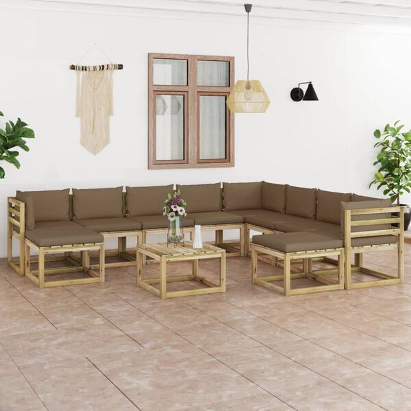 vidaXL Set de muebles de jard&iacute;n 11 pzas con cojines madera impregnada
