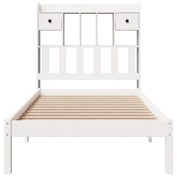 vidaXL Cama con estanter&iacute;a sin colch&oacute;n madera maciza blanco 90x200 cm
