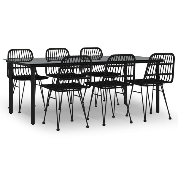 vidaXL Juego de comedor de jard&iacute;n 7 piezas rat&aacute;n sint&eacute;tico negro