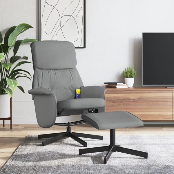 vidaXL Sill&oacute;n reclinable de masaje con reposapi&eacute;s tela gris claro