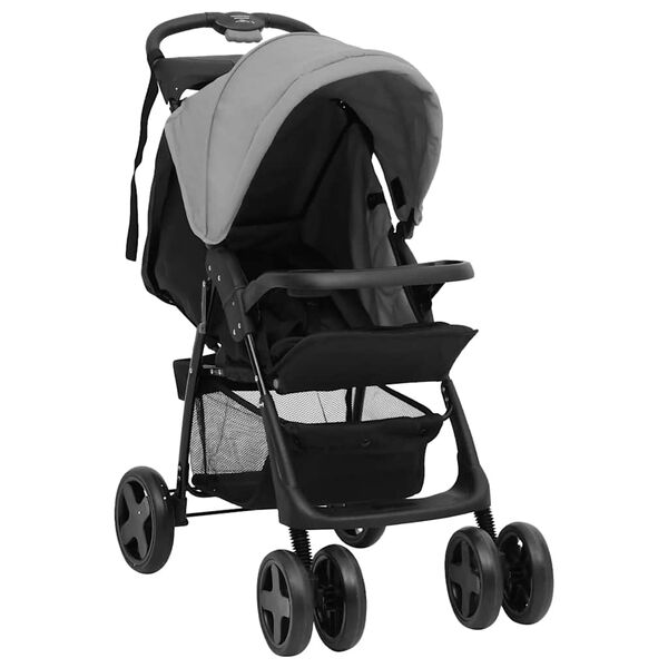 vidaXL Carrito de beb&eacute;s 2 en 1 de acero gris claro y negro