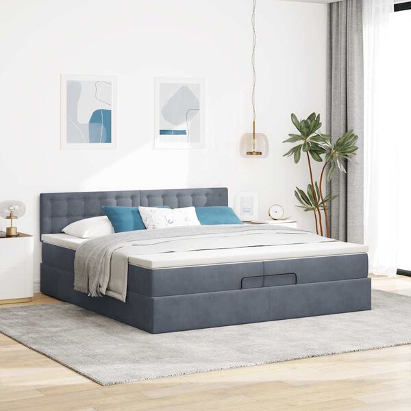 vidaXL Estructura de cama otomana con colch&oacute;n gris oscuro 200x200 cm
