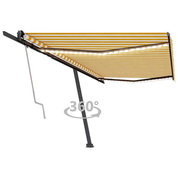 vidaXL Toldo autom&aacute;tico LED sensor de viento amarillo blanco 500x350cm