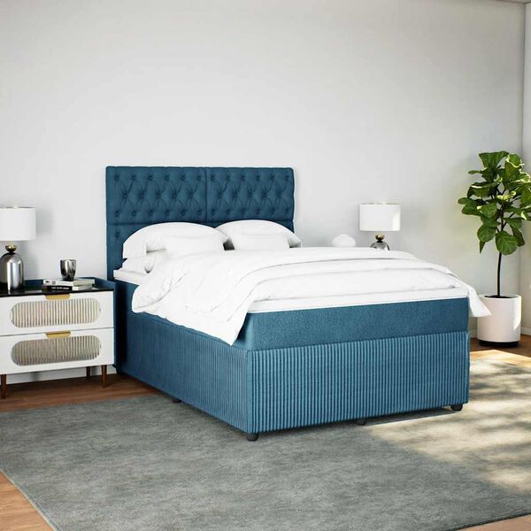 vidaXL Cama box spring con colch&oacute;n terciopelo azul oscuro 160x200 cm