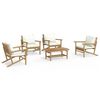 vidaXL Set de muebles de jard&iacute;n 5 piezas bamb&uacute; y cojines blanco crema